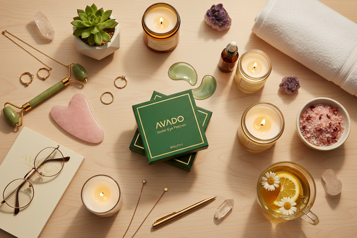 more stuff though, warm lighting and the eye patches should be the brand i'm doing, avado eye patches so green theme